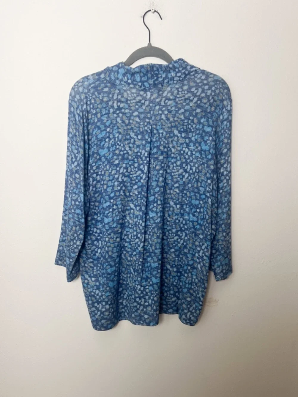 French Dressing Jeans Blue Abstract Print V-Neck 3/4 Sleeve Knit Top L | Boho